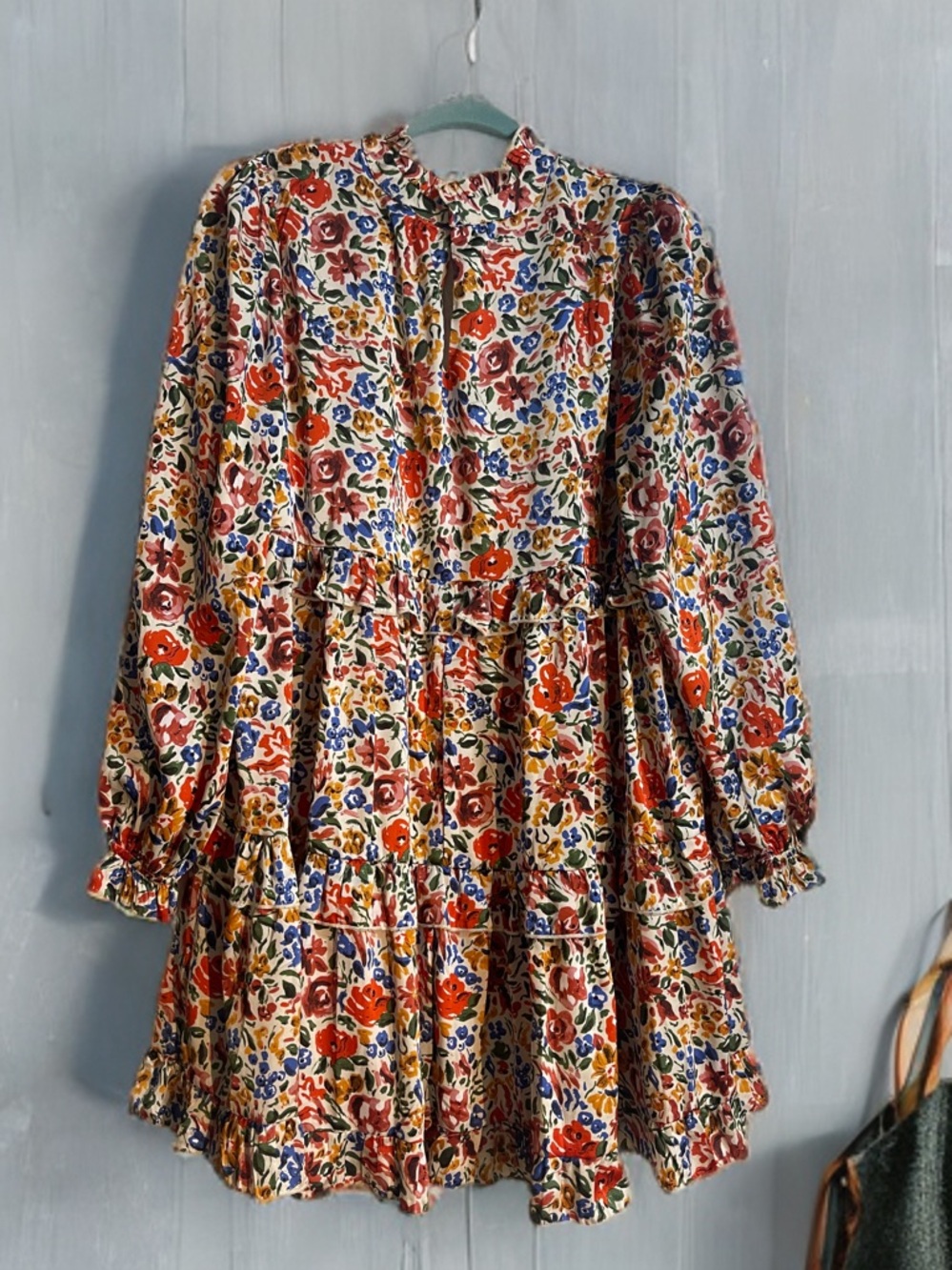 Jodifl Floral Tiered Babydoll Dress Boho Cottagecore Long Sleeve Size Large